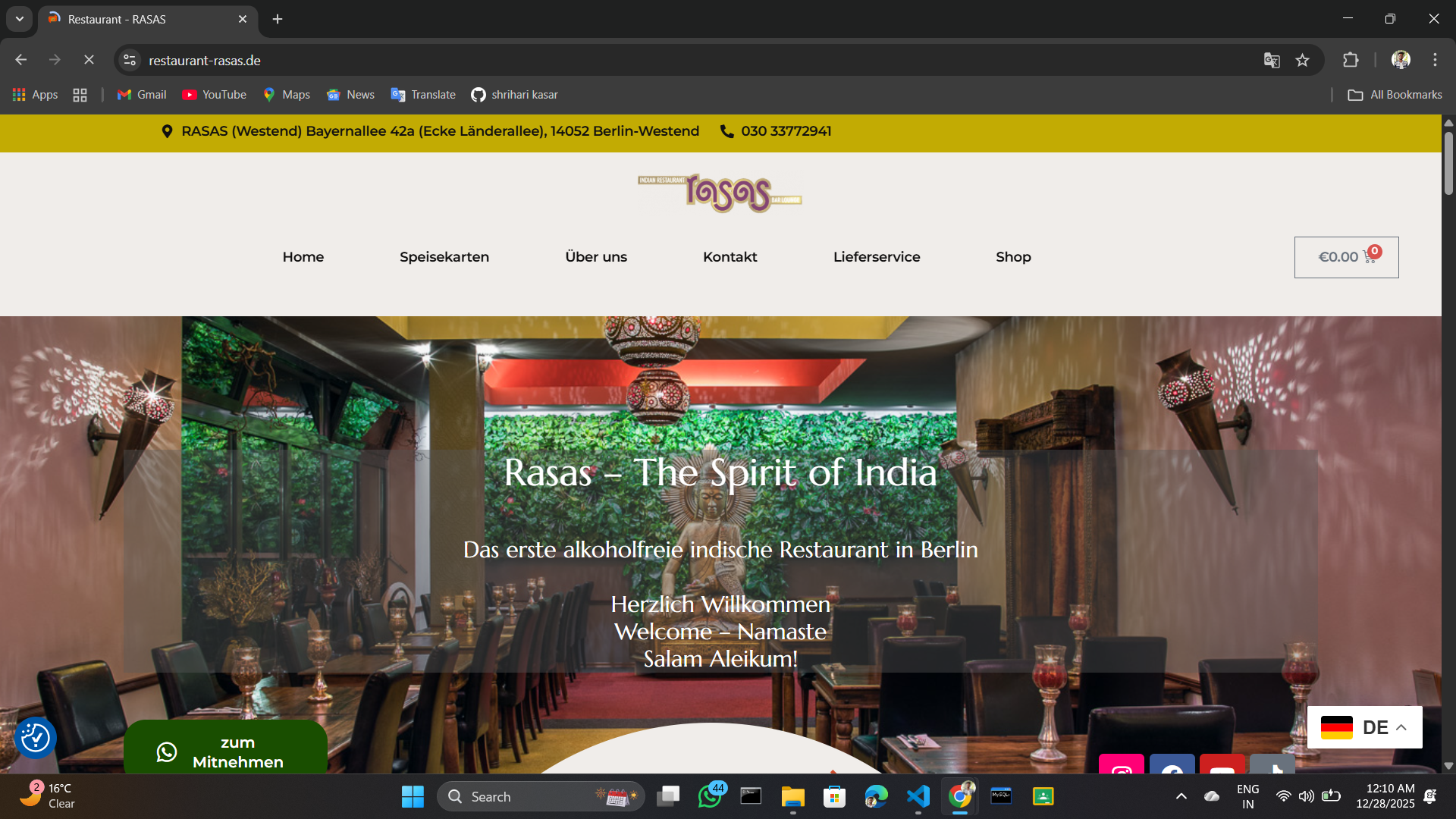 Restaurant Rasas Website
